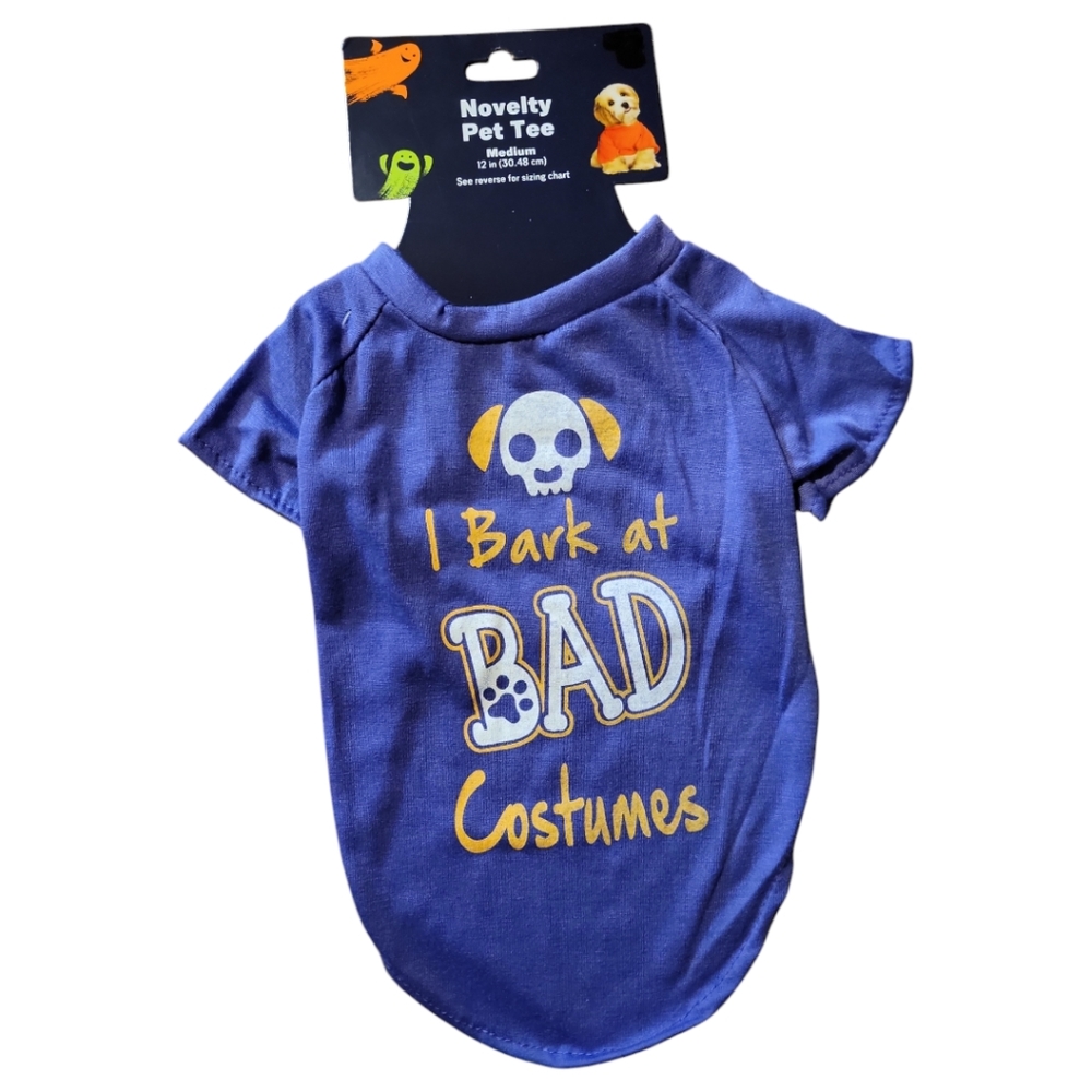 NWT Purple Gold Skull Halloween Novelty Pet I Bark At Bad T-Shirt Dog Sz M